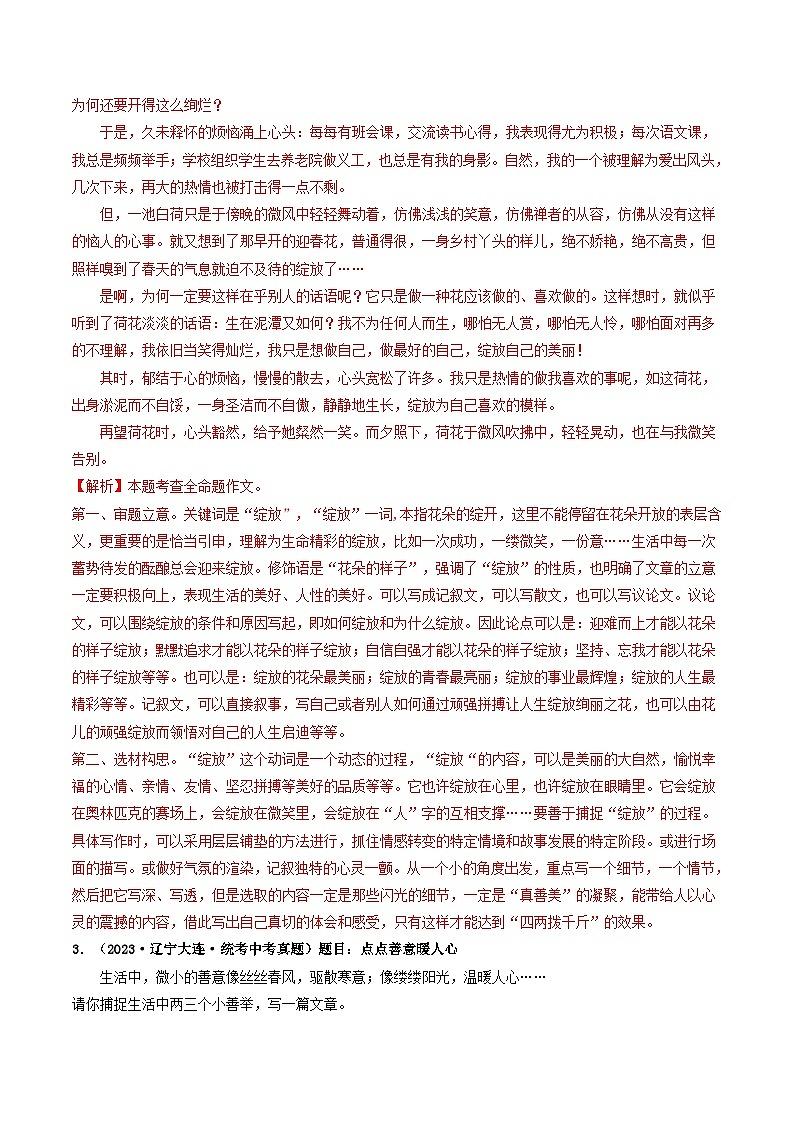 中考语文一轮复习考点过关练习专题四     全命题作文（40练）（解析版）第3页