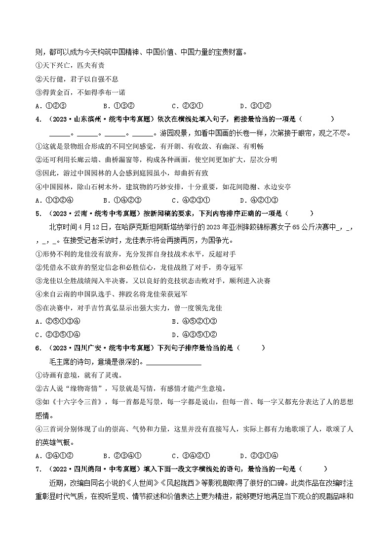 中考语文一轮复习考点过关练习考点6 句子的衔接与排序（好题冲关）（原卷版）第2页