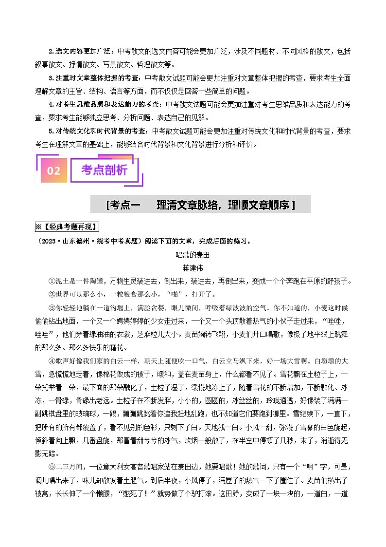 中考语文一轮复习考点过关练习考点14    散文阅读（重难讲义）（原卷版）第2页