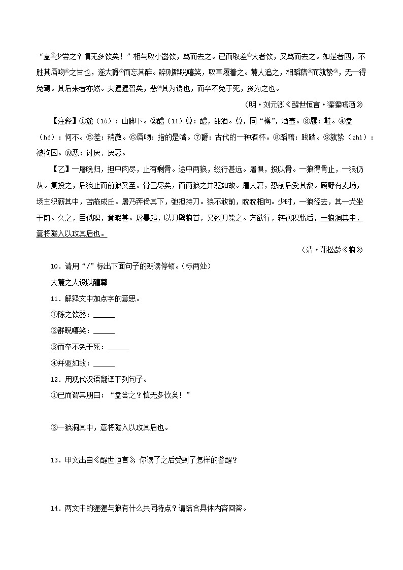 2025年中考语文二轮复习文言文对比阅读专题05 狼（原卷版）第3页