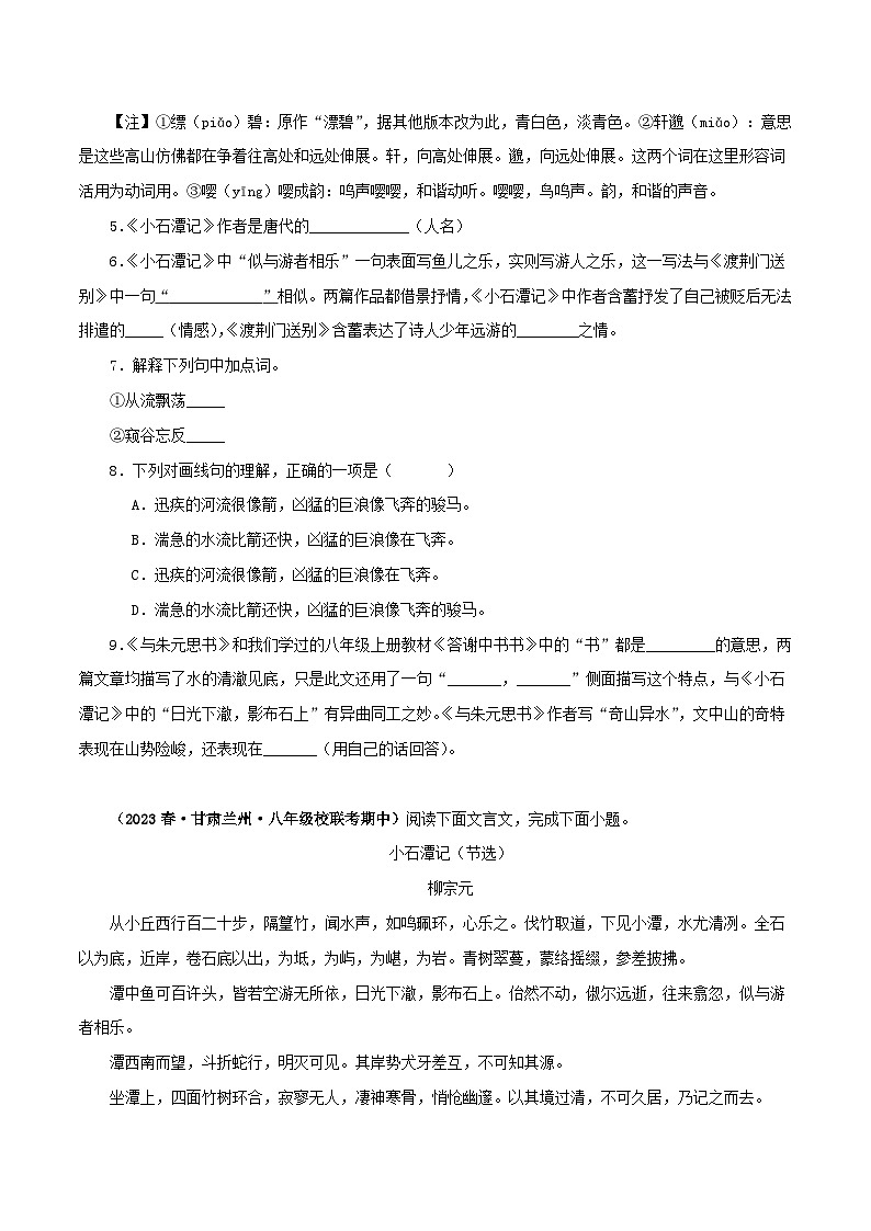 2025年中考语文二轮复习文言文对比阅读专题18 与朱元思书（原卷版）第3页