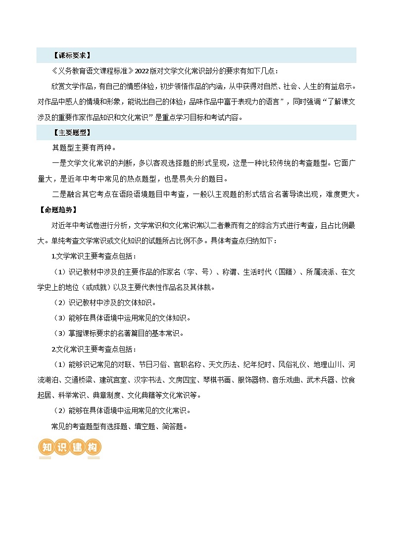 中考语文二轮复习讲与练专题05 文学、名著常识（原卷版）第2页