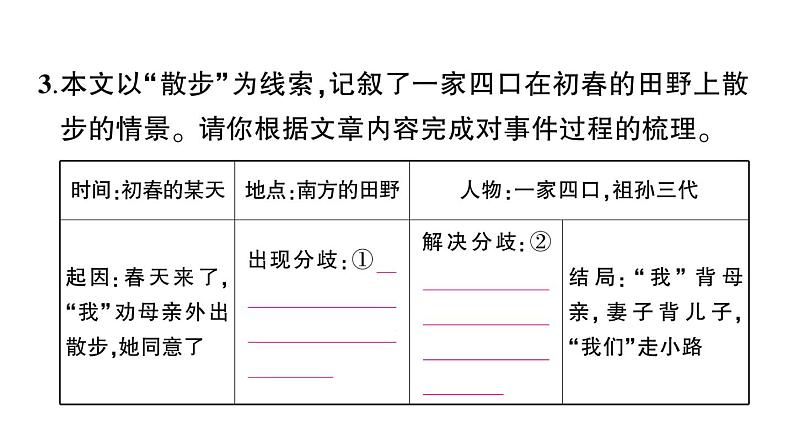 初中语文新人教部编版七年级上册第6课《散步》作业课件（2024秋）第4页