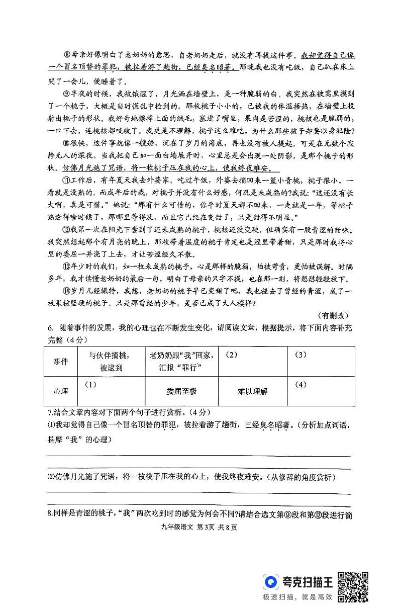 河南省驻马店市上蔡县2024-2025学年九年级上学期期中语文试卷第3页