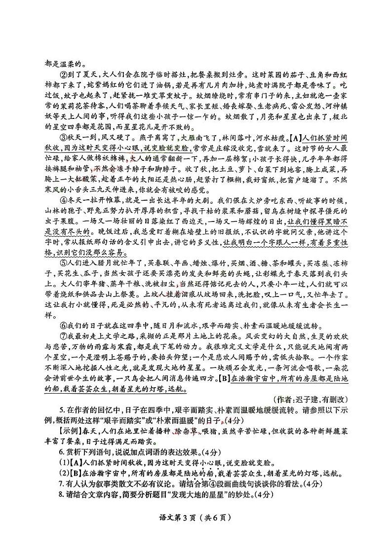 河南省洛阳市涧西区2024-2025学年九年级上学期期中考试语文试题第3页