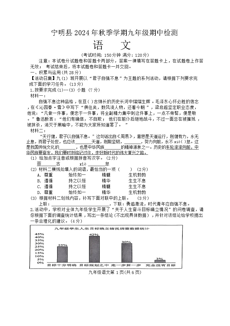 宁明县2024年秋季学期九年级期中检测第1页