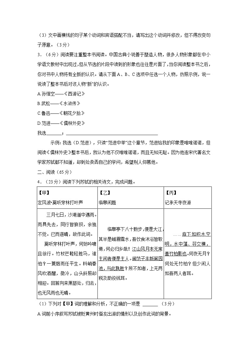 福建省泉州市安溪县2024-2025学年九年级上学期期中语文试卷02
