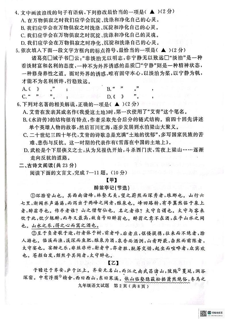 山东省济宁市梁山县2024--2025学年九年级上学期期中教学质量监测语文试题02