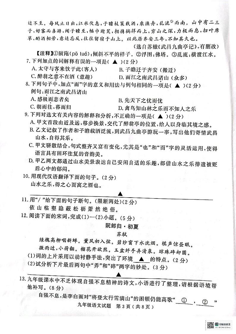 山东省济宁市梁山县2024--2025学年九年级上学期期中教学质量监测语文试题03