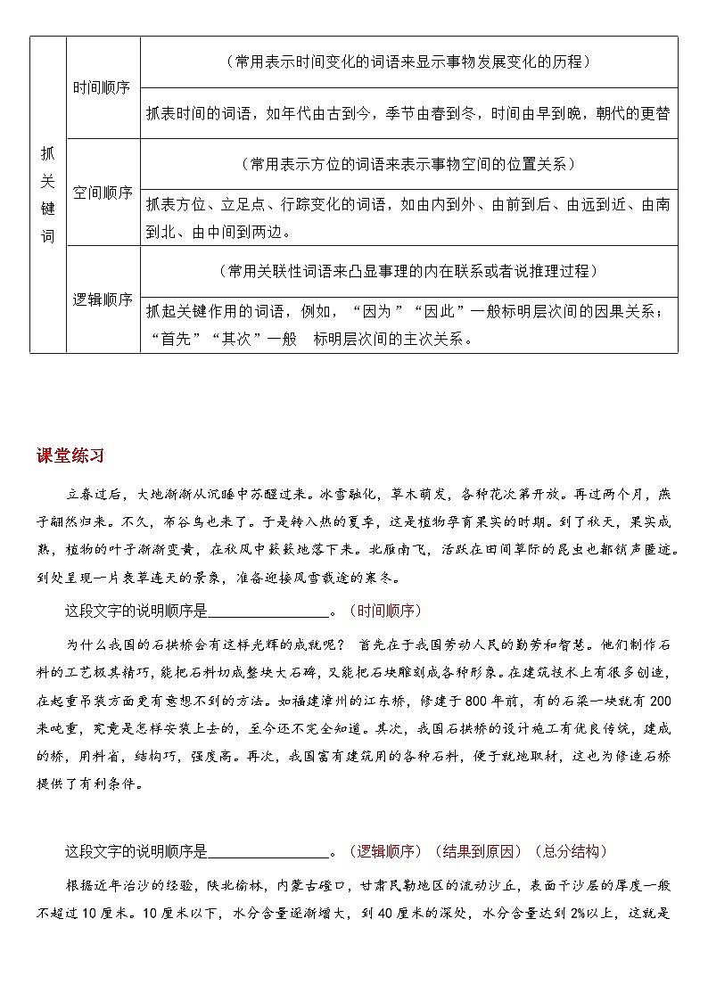统编版中考语文一轮复习：说明文阅读说明顺序及作用 讲义（含练习题及答案）第3页