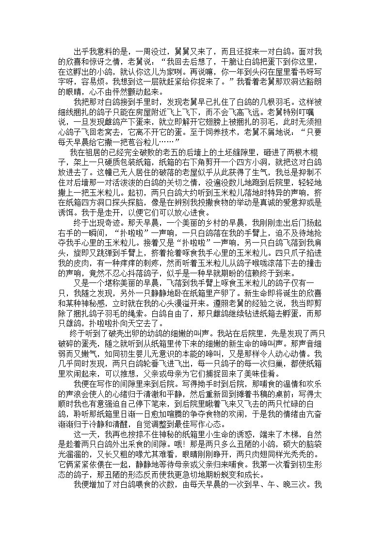 统编版语文七年级上册第18课《我的白鸽》练习题（含答案）第3页