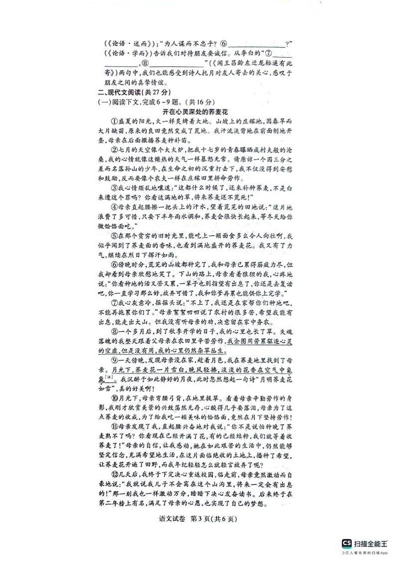2024-2025学年上学期七年级语文期中试卷第3页