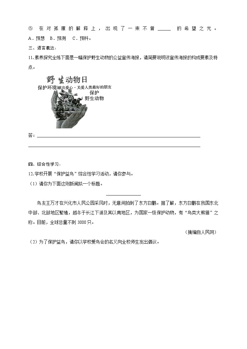 部编版语文七年级上册 19  大雁归来同步分层作业（含答案解析）第3页