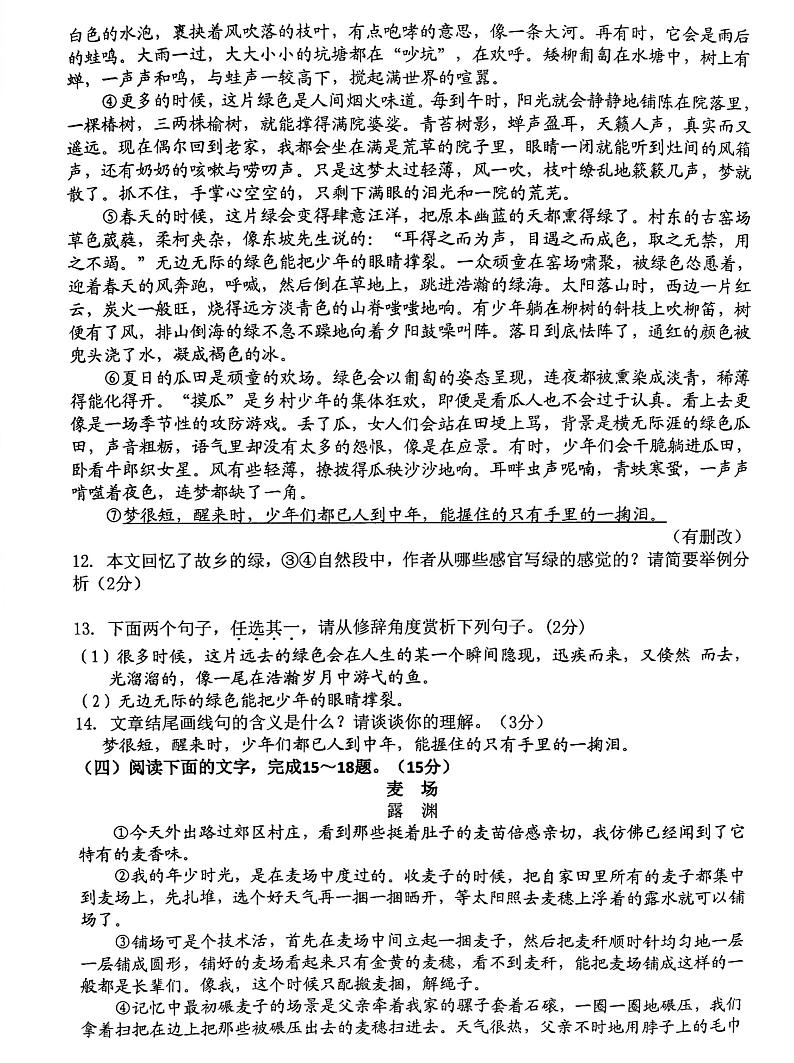 吉林省长春市榆树市慧望初级中学2024-2025学年七年级上学期10月期中语文试题03