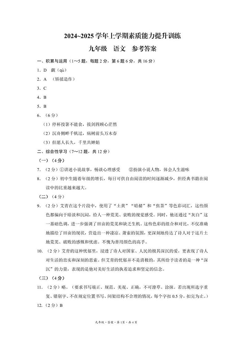 云南省昭通市绥江县2024-2025学年九年级上学期11月期中语文试题01