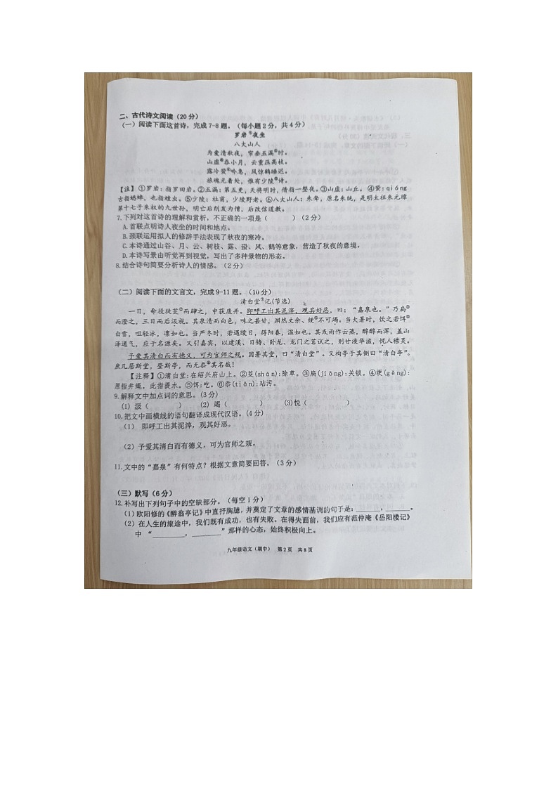 江西省赣州市龙南市2024-2025学年九年级上学期11月期中语文试题第2页