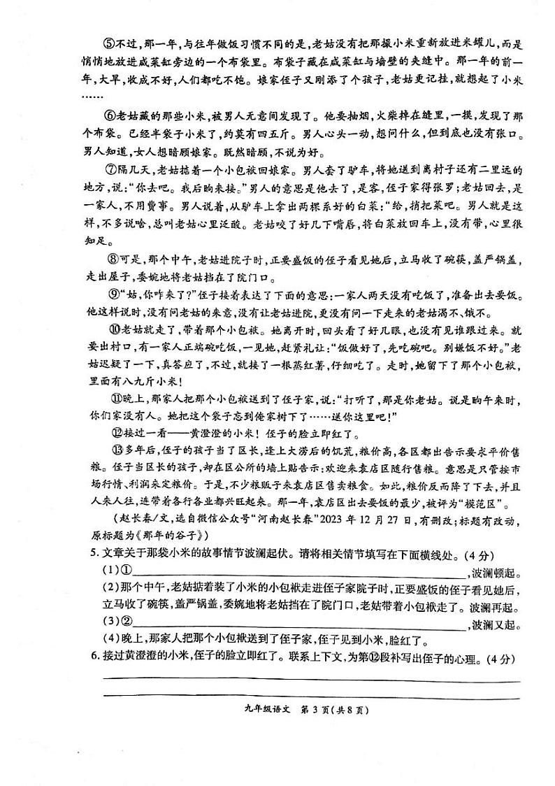 河南省周口市鹿邑县2024-2025学年九年级上学期11月期中语文试题第3页