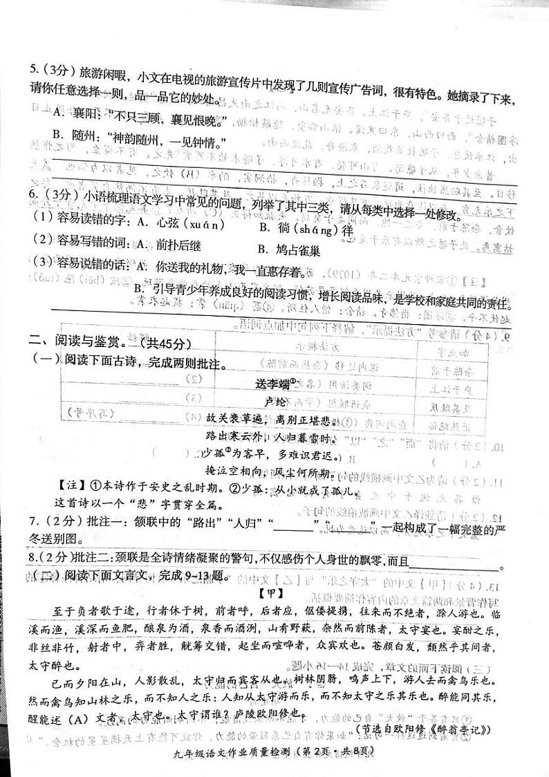 湖北省随州市曾都区实验中学教联体联考2024-2025学年九年级上学期11月期中语文试题第2页