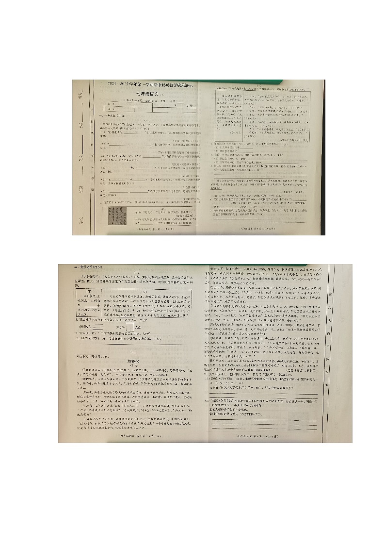 山西省忻州市第七中学校2024-2025学年七年级上学期11月期中语文试题第1页
