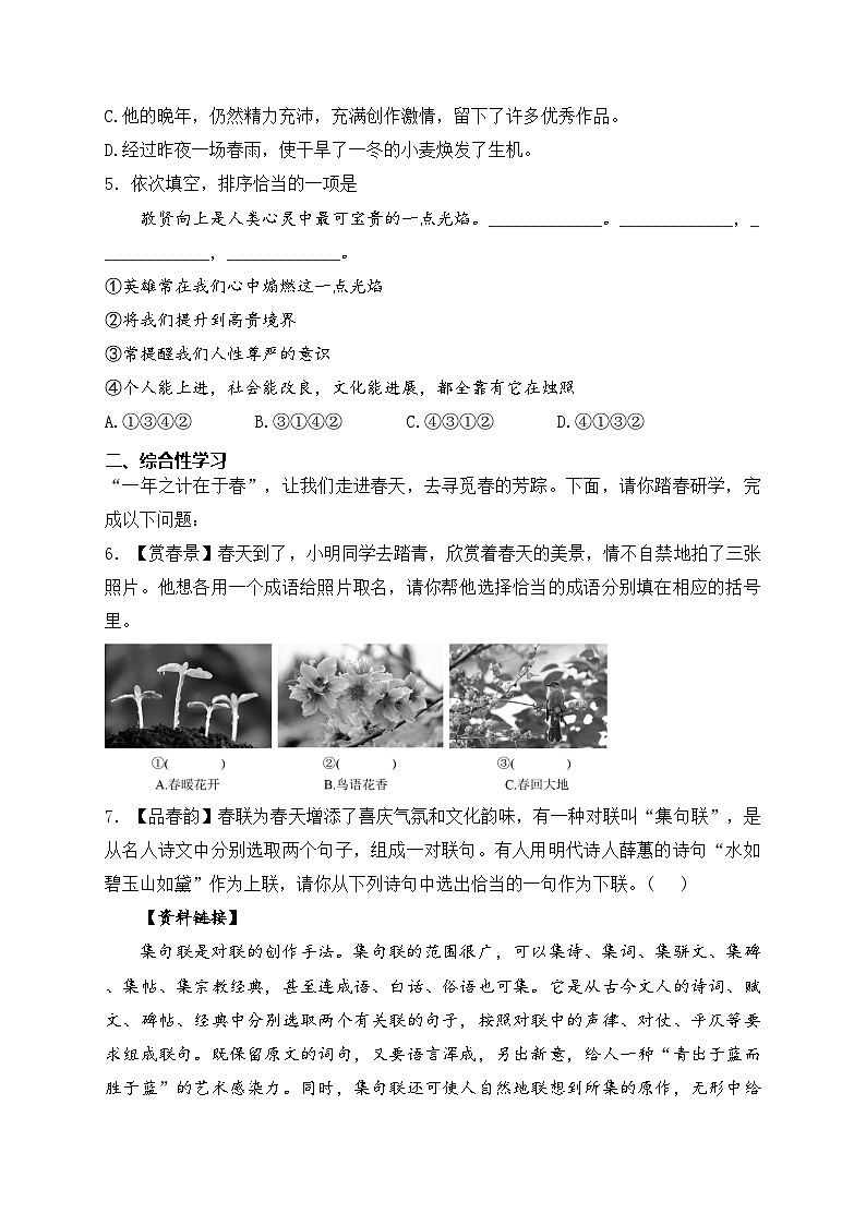 陕西省宝鸡市凤翔区2024-2025学年七年级上学期期中语文试卷(含答案)第2页