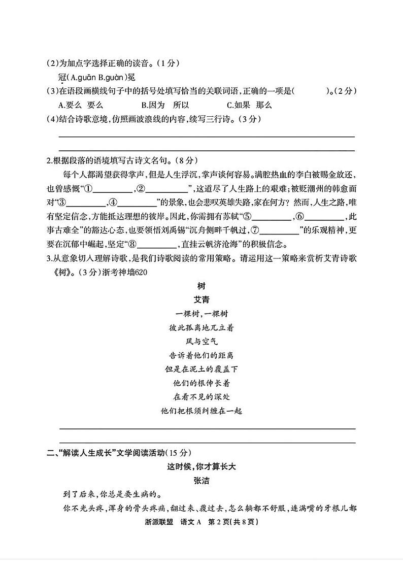 浙江省浙派联盟2024-2025学年九年级上学期期中考试语文试题第2页