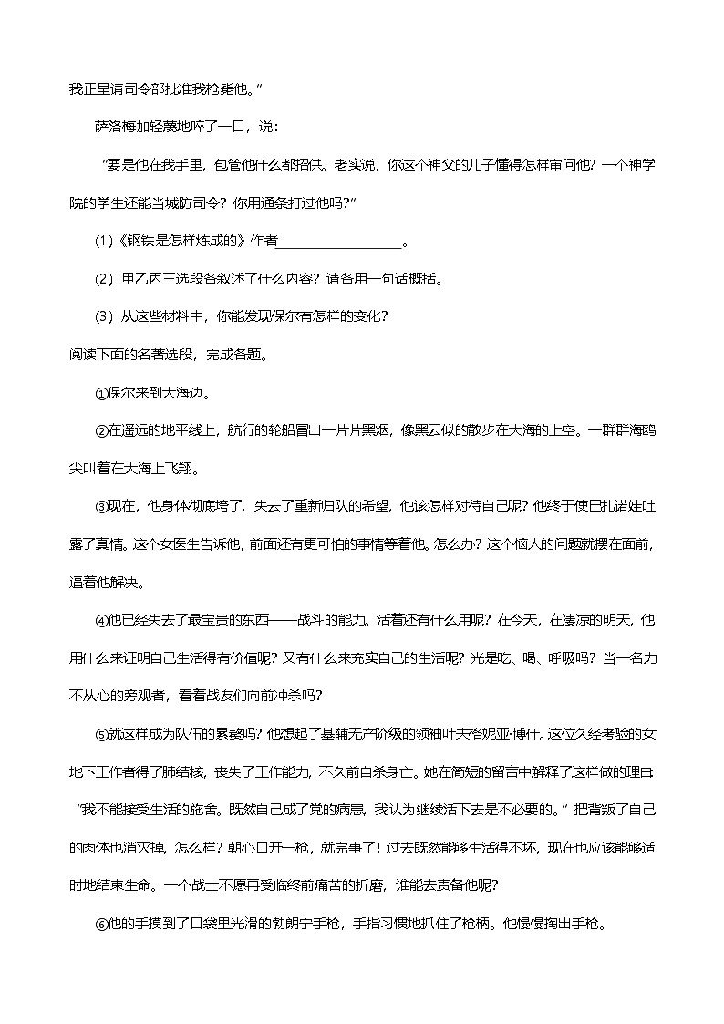 2024年中考九年级语文专题复习（专练）：名著导读4（含答案）第3页
