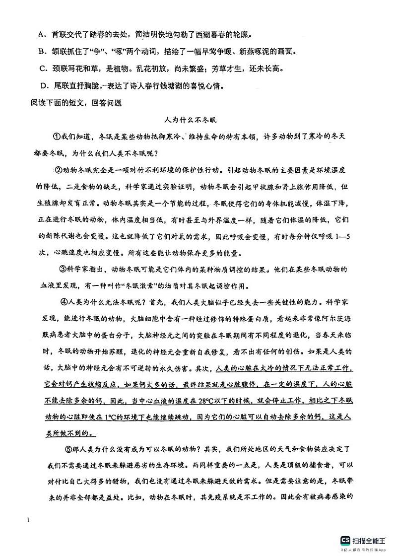 天津市当城中学2024-2025学年八年级上学期期中考试语文试题第2页