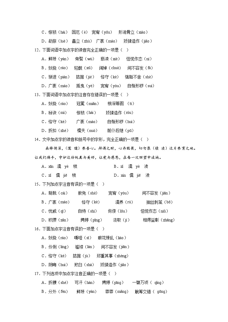 专题01：字音、字形、字义--2024-2025学年统编版九年级上册语文期末专题训练第3页