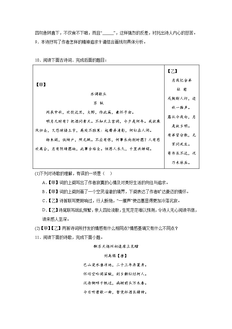 专题06：诗词鉴赏--2024-2025学年统编版九年级上册语文期末专题训练第3页