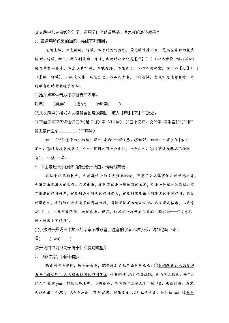 专题14：基础知识综合-2024-2025学年统编版九年级上册语文期末专题训练第2页