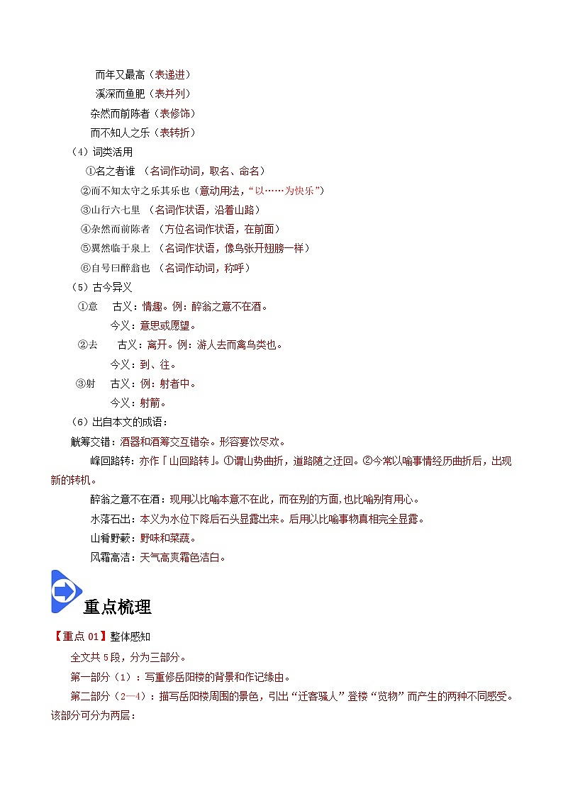 部编版九年级语文上册同步讲义第12课  醉翁亭记（原卷版）第3页