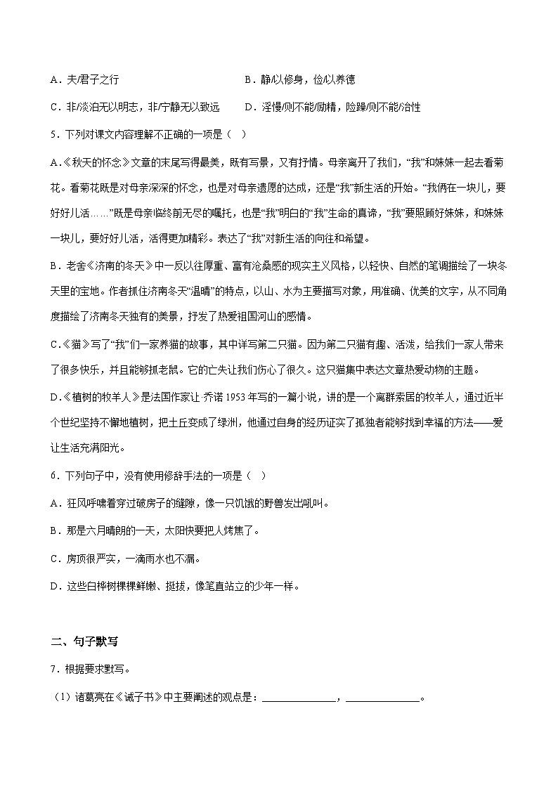 小升初暑假七年级语文衔接讲义基础强化13（学生版）第2页