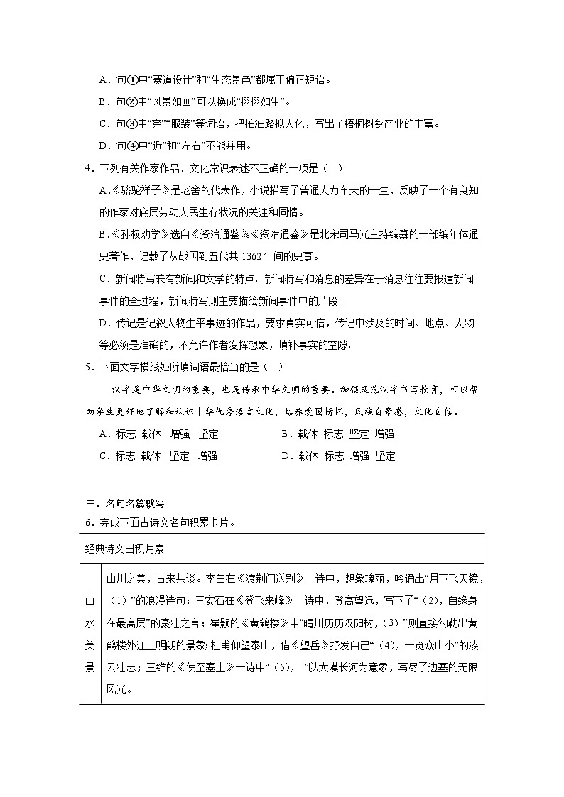 山东省滨州市2024-2025学年八年级上学期期中语文试题第2页