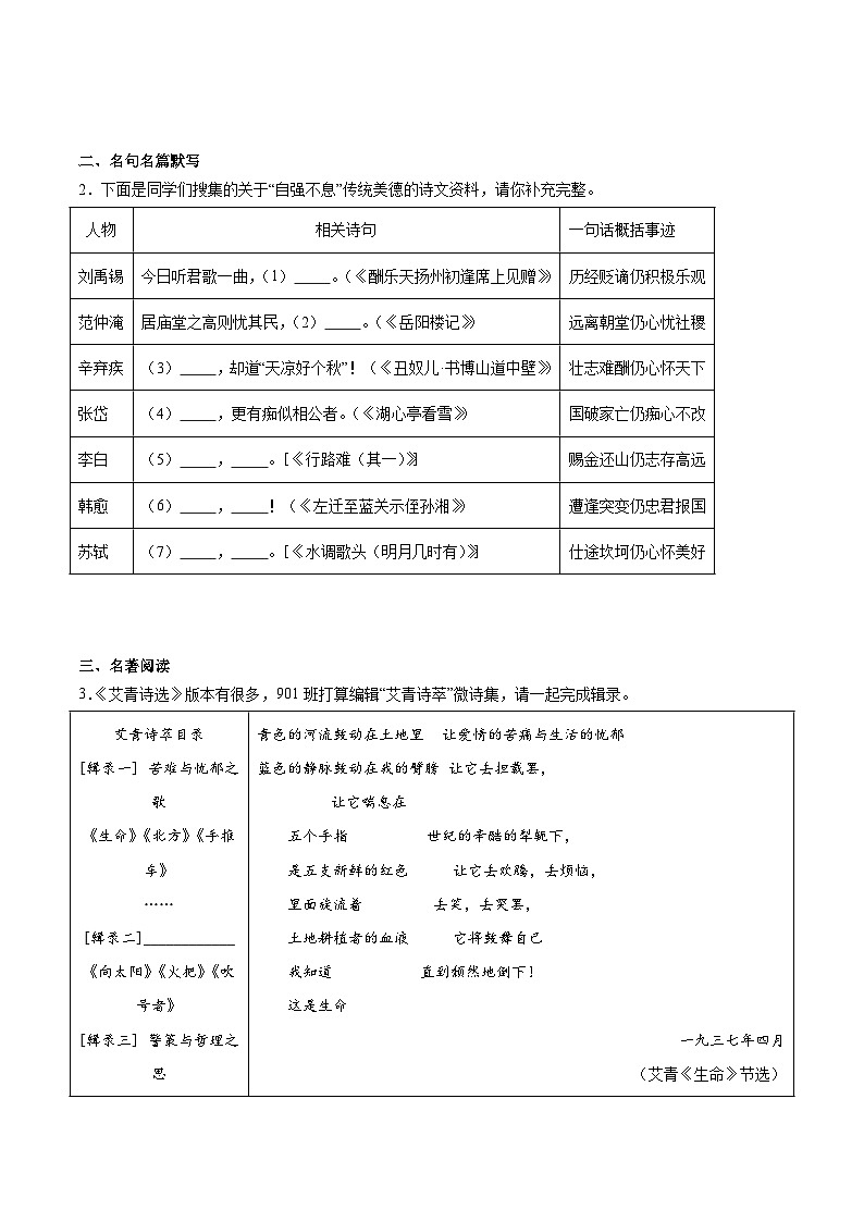 期末小测卷（三）（附答案）2024—2025学年九年级语文上册期末测试专项训练（浙江版）第2页