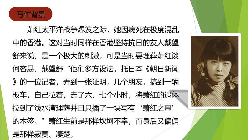 课件：部编版语文九年级下册第3课 短诗五首——萧红墓畔口占第5页