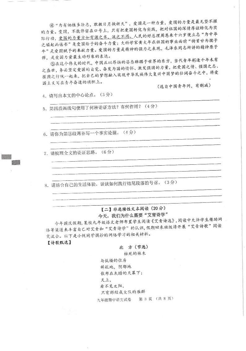 安徽省芜湖市市区2024-2025学年九年级上学期期中评估语文试题第3页
