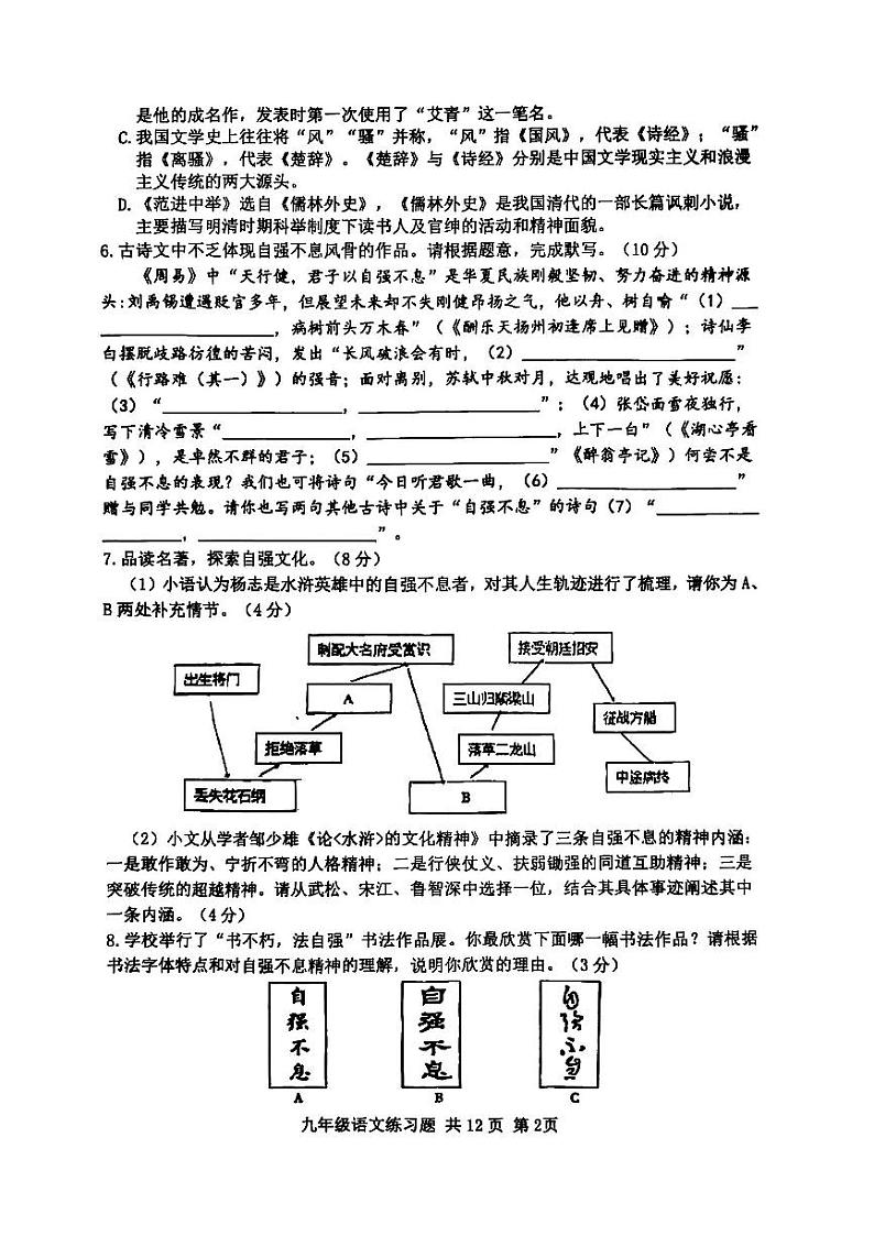 山东省泰安市岱岳区2024—2025学年九年级上学期期中语文试卷第2页