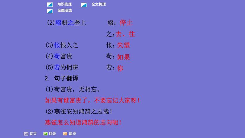 中考语文一轮复习课内文言文考点过关复习课件22：陈涉世家（含答案）第3页