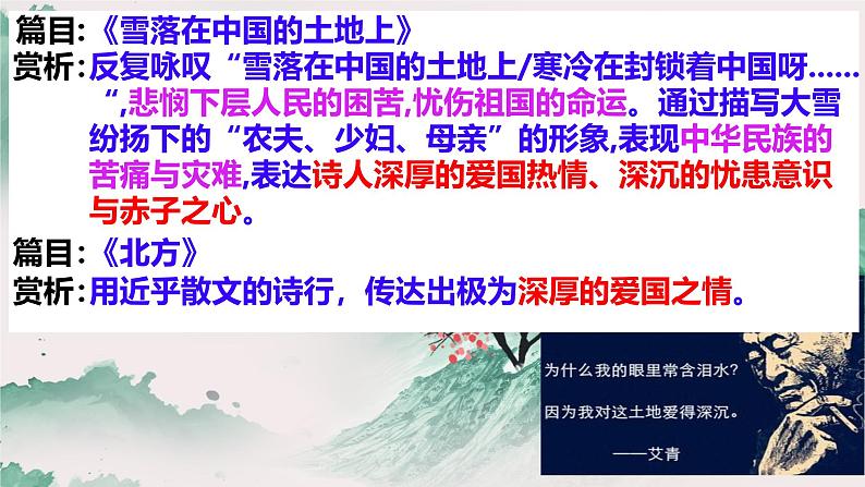 初中语文人教部编版九年级上册 名著导读（一）《艾青诗选》：如何读诗  课件第8页