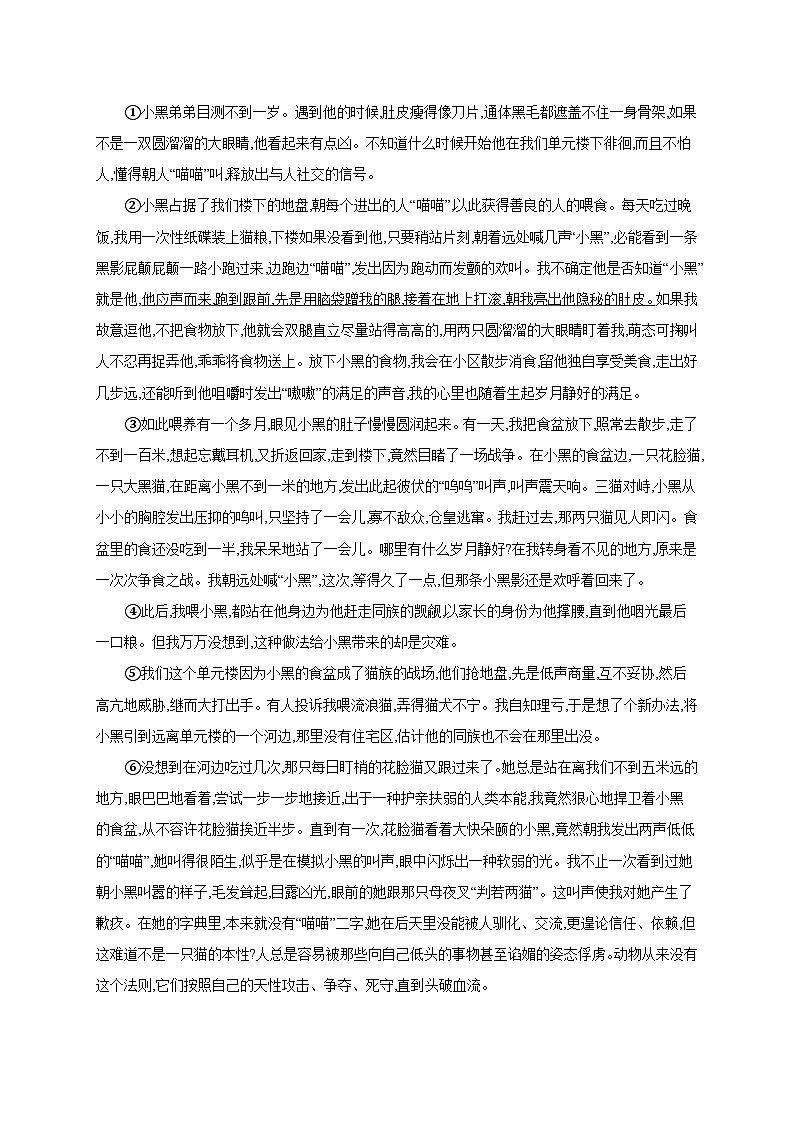 初中语文部编版七年级上册 课时作业 17 猫（含答案）第2页