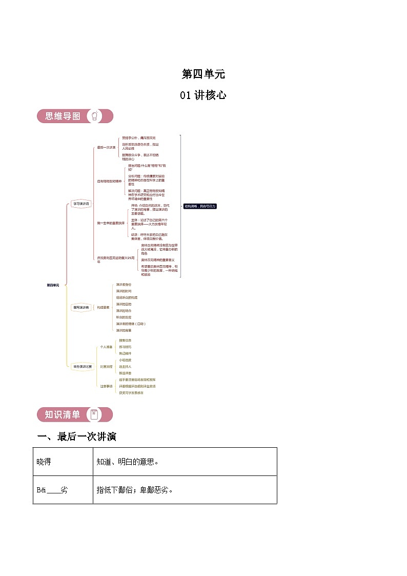部编版初中语文八年级下册同步讲练测八年级下册第四单元01讲核心（解析版）第1页