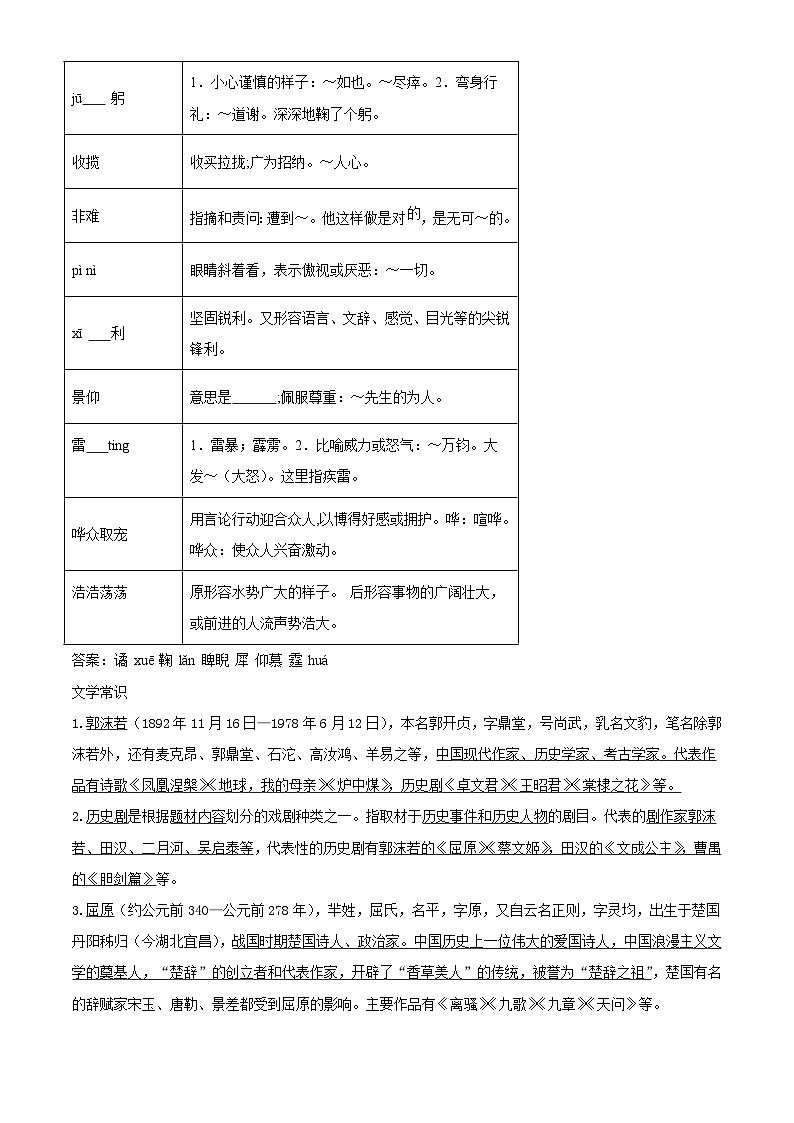部编版初中语文九年级下册同步讲练测九年级下册第五单元01讲核心（解析版）第2页