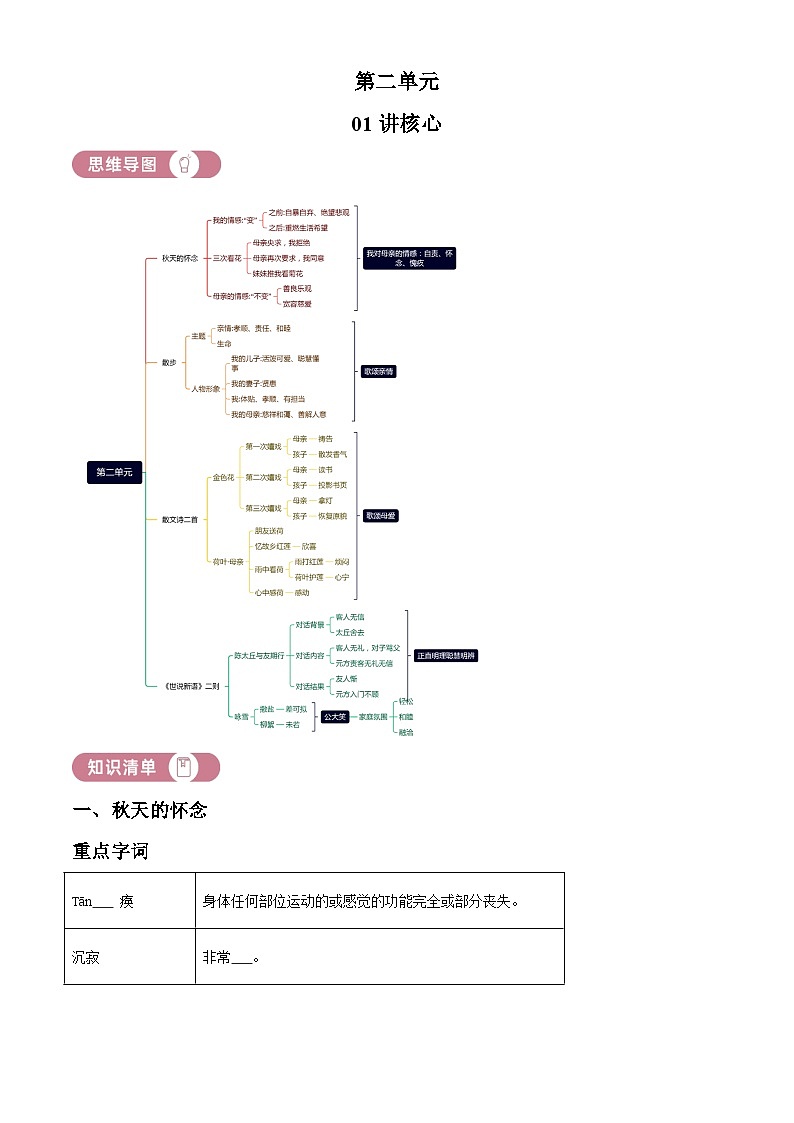 部编版初中语文七年级上册同步讲练测第二单元01讲核心（解析版）第1页