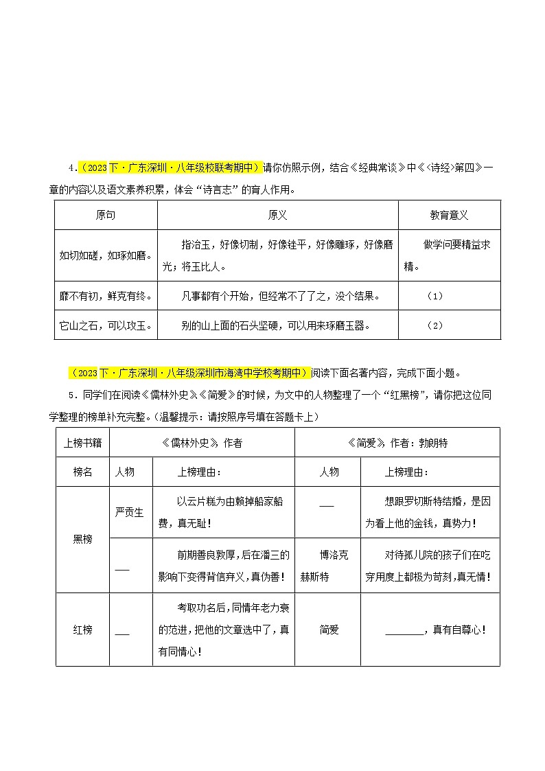 (长沙专用)初中语文七年级下册期中复习练习专题04  《经典常谈》（期中热点）20题（原卷版）第3页