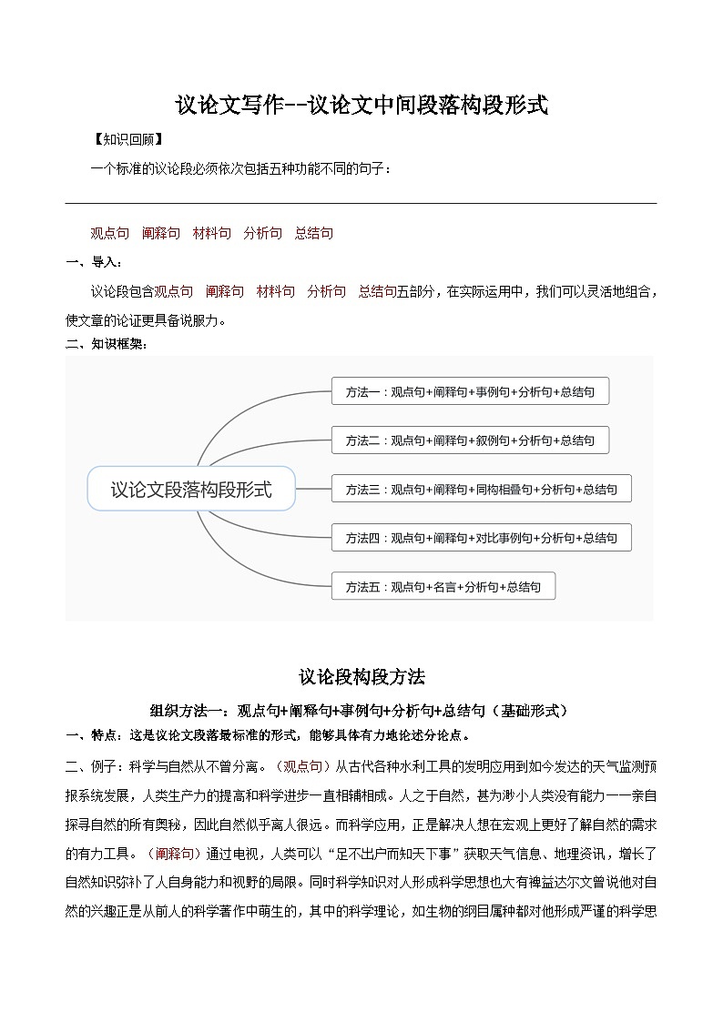 中考语文二轮复习议论文实用写作方法练习第03课 议论文中间段多种组织形式（教师版）第1页