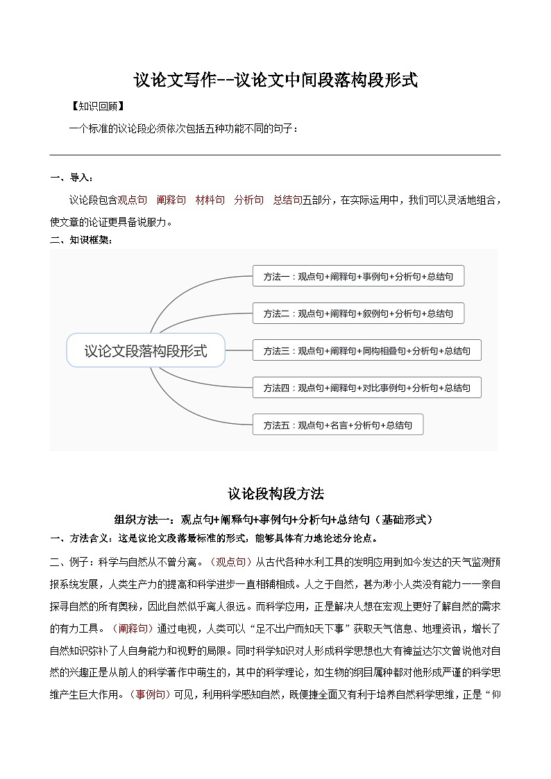 中考语文二轮复习议论文实用写作方法练习第03课 议论文中间段多种组织形式 （学生版）第1页