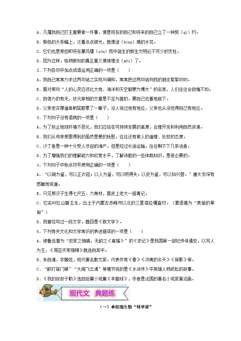 (暑假讲义)初中语文八年级辅导讲义第03讲 基础+现代文阅读+古诗文阅读+写作（原卷版）第2页