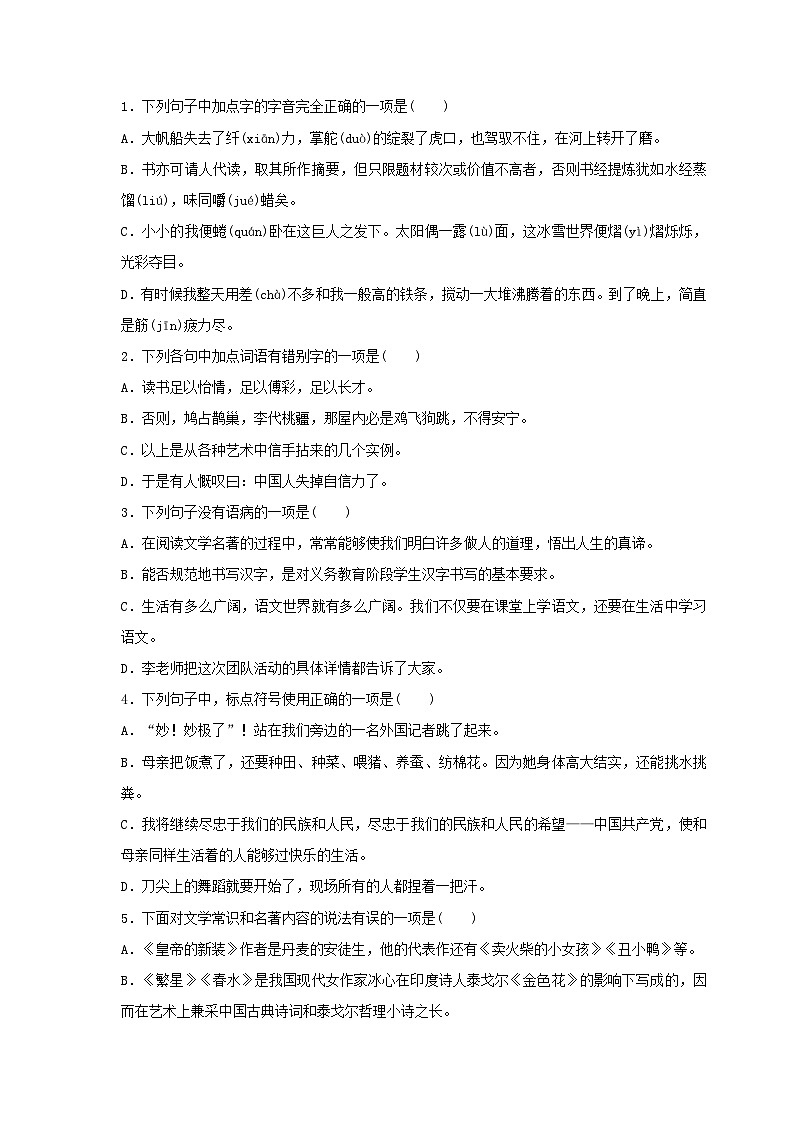 (暑假讲义)初中语文八年级辅导讲义第05讲 基础+现代文阅读+古诗文鉴赏+写作（原卷版）第2页