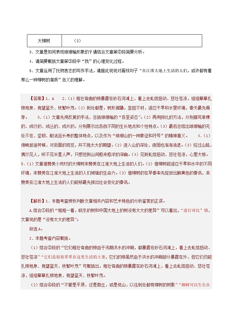 中考语文二轮复习记叙文阅读精选11 记叙文阅读之散文15篇75题（安徽专用）（解析版）第3页