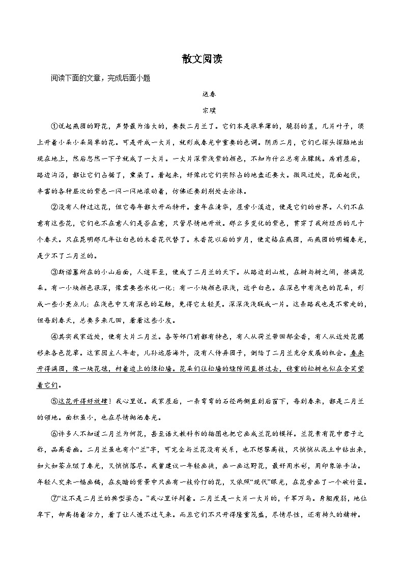 部编版初中语文七年级上册知识梳理与能力训练12散文阅读（含解析）第1页